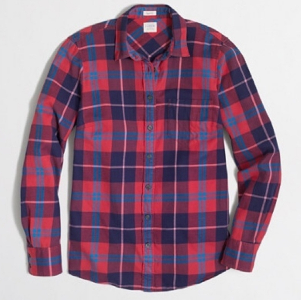 J.Crew Factory Perfect Fit Red & Blue Plaid Flannel Button-Down Top Sz S